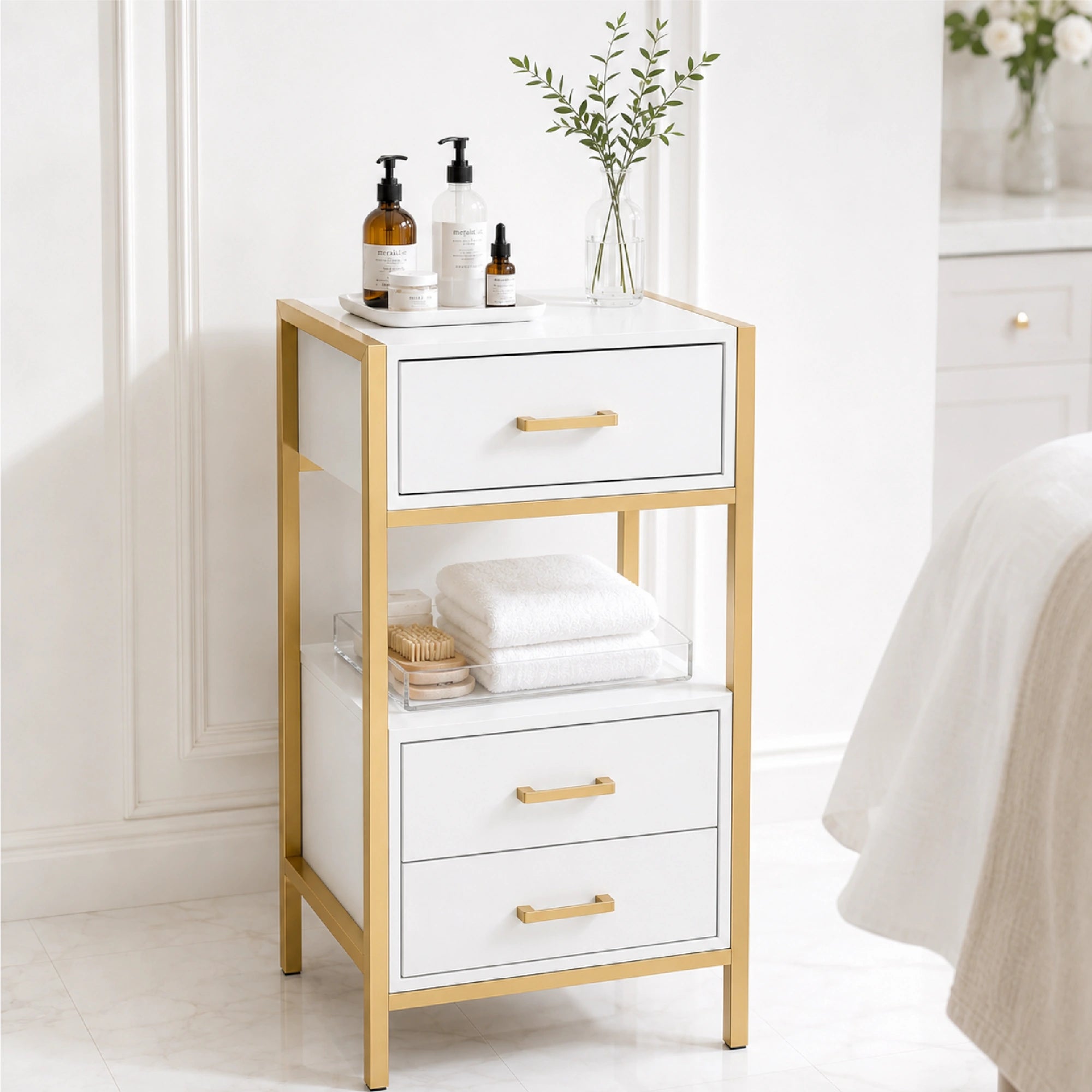 Aurevia Professional White & Gold Salon Cabinet